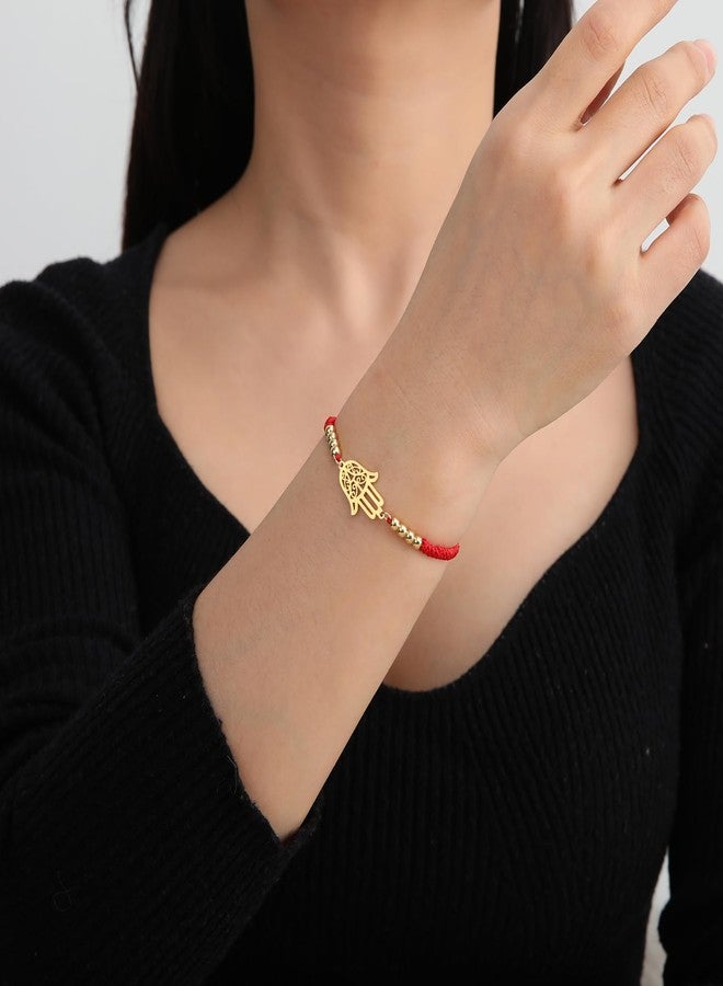 UNIFT Hand of Fatima Bracelet for Women Men Stainless Steel Hamsa Fatima Hand With a Bead Colorful Weave Adjustable Bracelet Talisman Jewelry (gold-R) - Image 3
